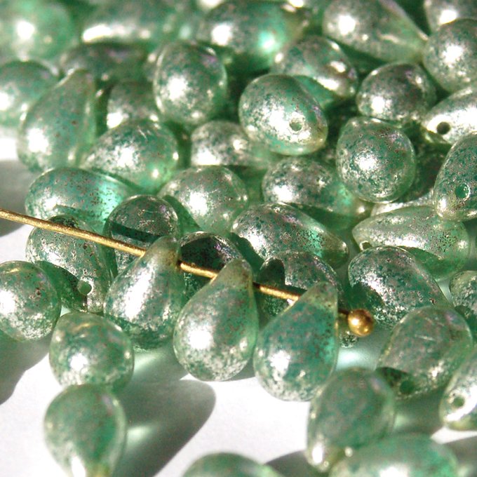 チェコビーズ ドロップ 6x9mm アクアクリア・マットシルバー|20個入 ハンドメイド素材 BULBULBEADS
