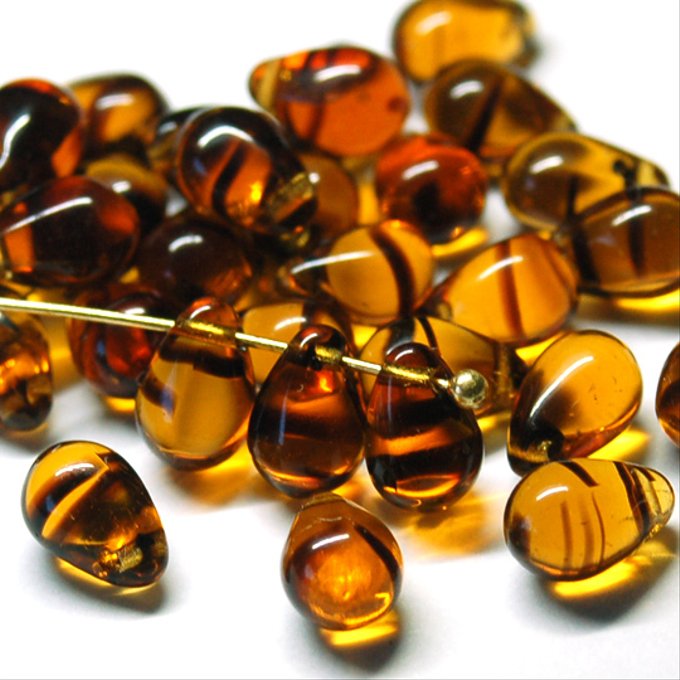 チェコビーズ ドロップ 6×9mm タイガートパーズ|20個入 ハンドメイド素材 BULBULBEADS