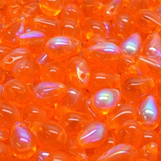 チェコビーズ ドロップ 6×9mm オレンジ2・クリアAB|20個入 ハンドメイド素材 BULBULBEADS
