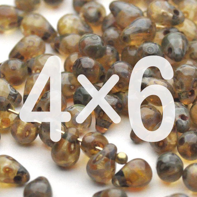 チェコビーズ ドロップ 4×6mm クリスタル・ピカソ|60個入 ハンドメイド素材 BULBULBEADS