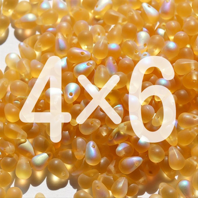 チェコビーズ ドロップ 4x6mm トパーズ・マットAB|30個入 ハンドメイド素材 BULBULBEADS