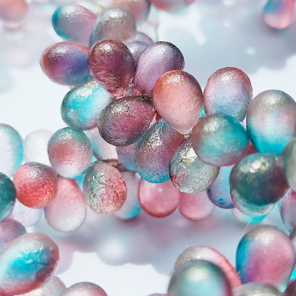 チェコビーズ ドロップ 6x9mm フロストバイトチェリー・ゴールドシマー|10個入 ハンドメイド素材 BULBULBEADS