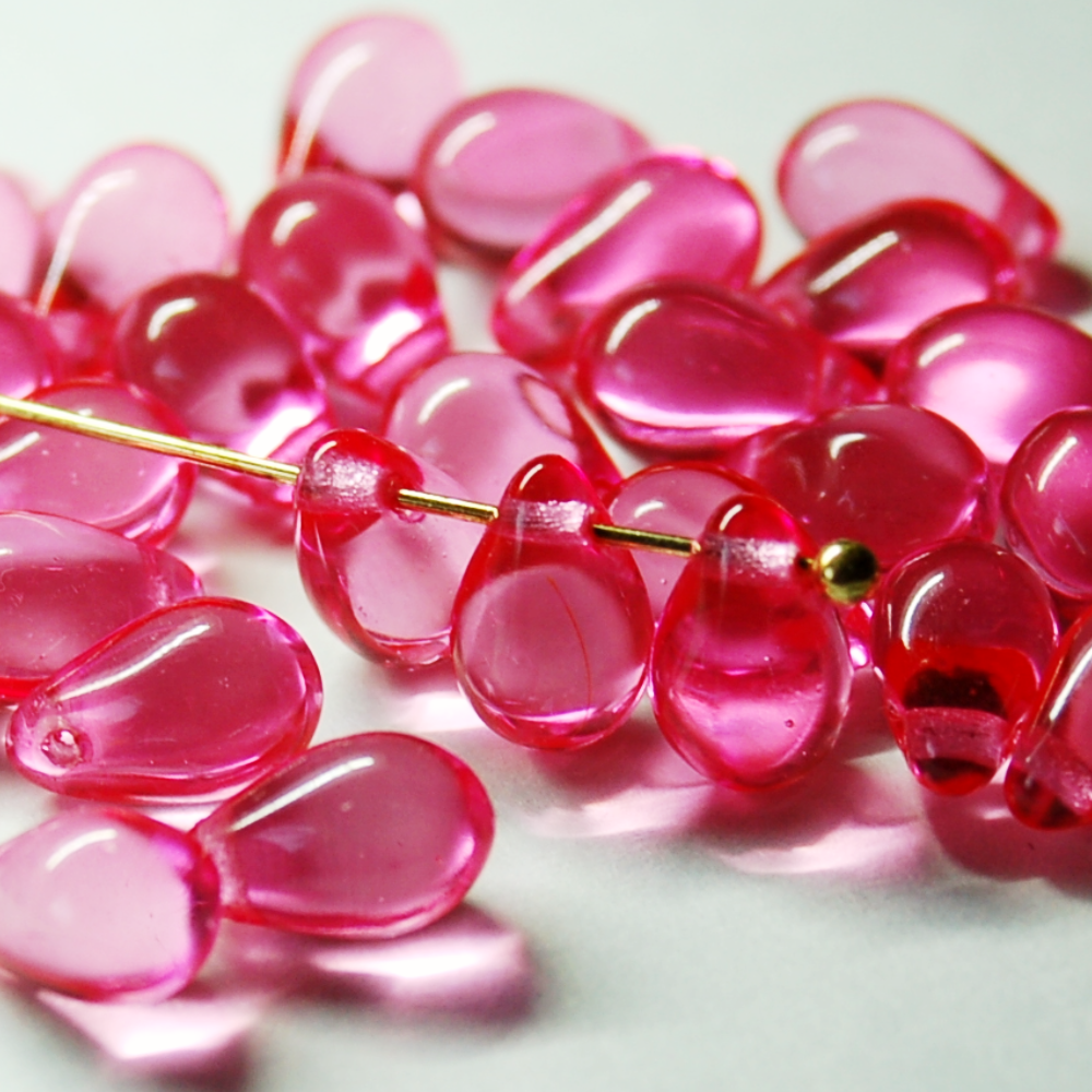 チェコビーズ ドロップ 6×9mm ローズピンク・ラッカーコート|20個入 ハンドメイド素材 BULBULBEADS