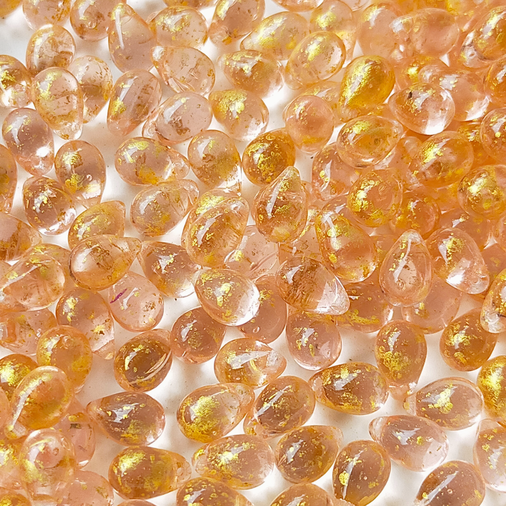 チェコ ビーズ ドロップ 6x9mm 10個 ロザリン ピンク ゴールド BULBULBEADS