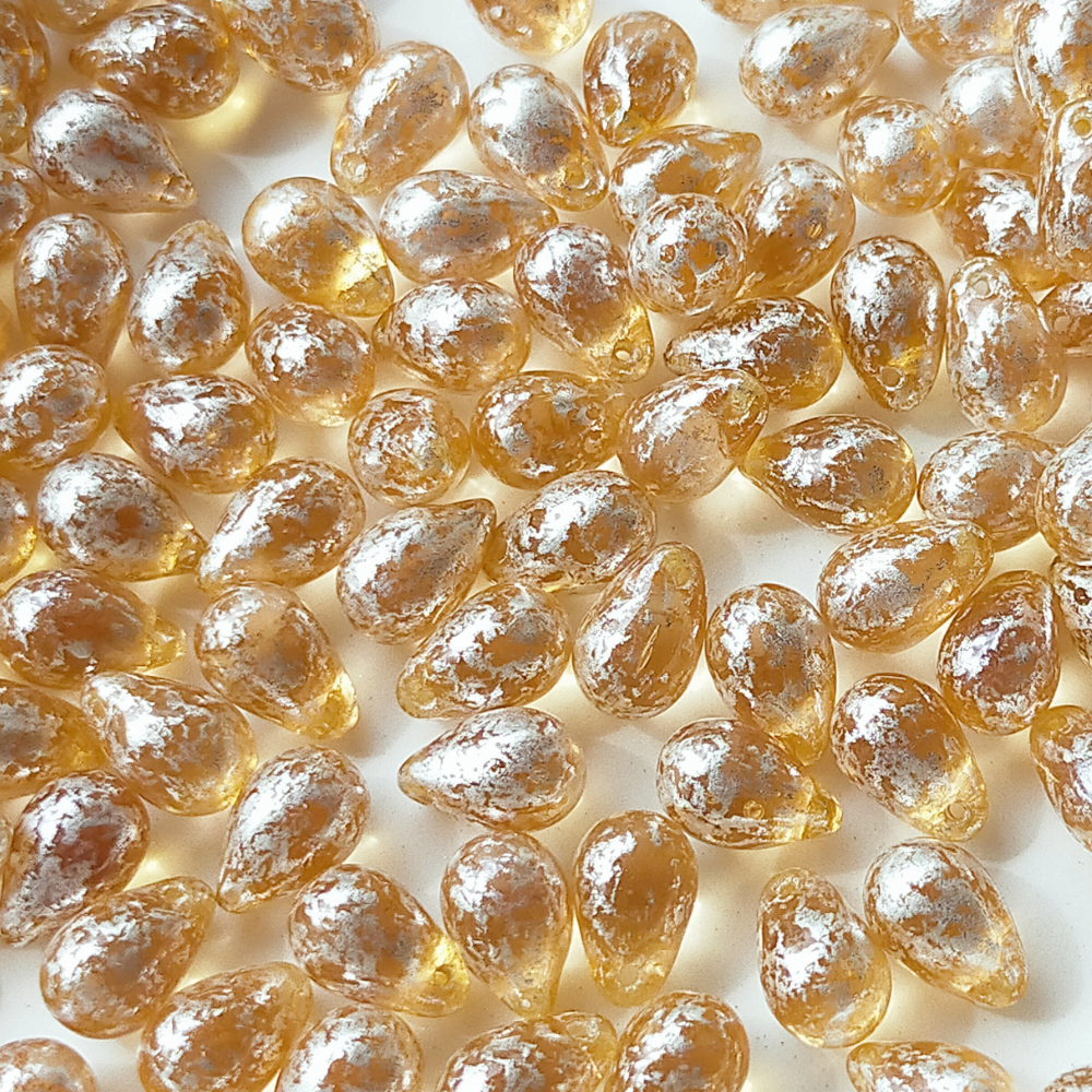 チェコ ビーズ ドロップ 6x9mm 10個 トパーズ イエロー シルバー BULBULBEADS