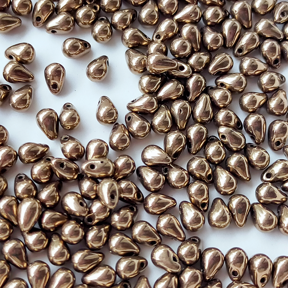 チェコ ビーズ ドロップ 4x6mm 30個 ブラウン シャイニー ラスター BULBULBEADS