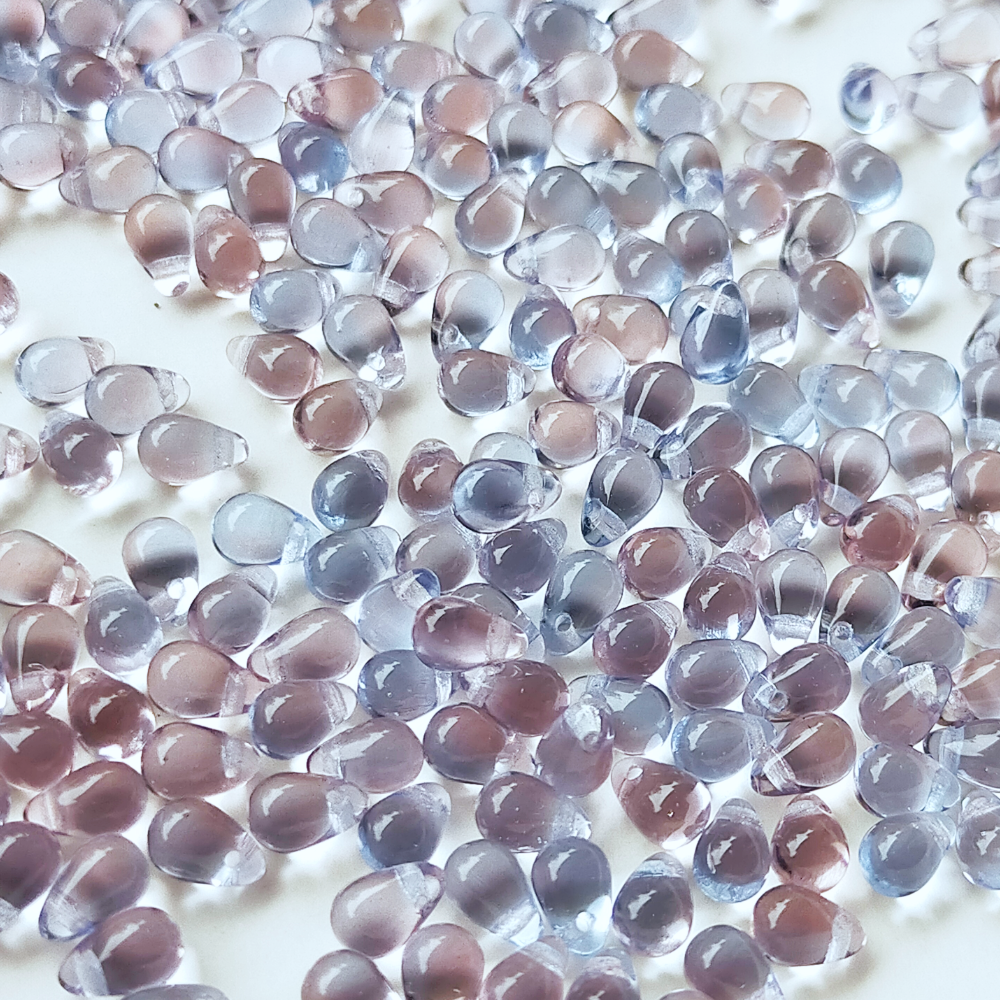 チェコ ビーズ ドロップ 4x6mm 30個 サファイア ブルー ライト アメジスト パープル コンビ BULBULBEADS