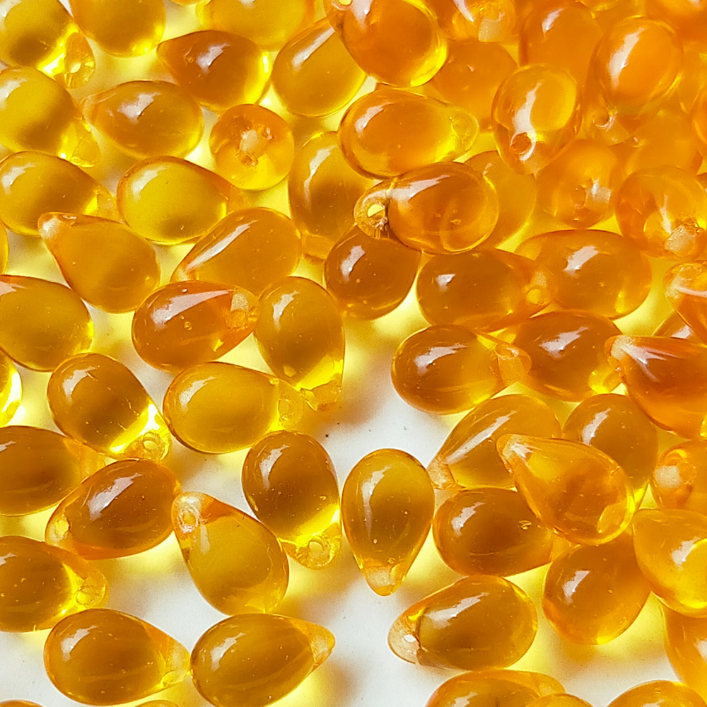 チェコビーズ ドロップ 6x9mm トパーズイエロー・ダーク|10個入 ハンドメイド素材 BULBULBEADS