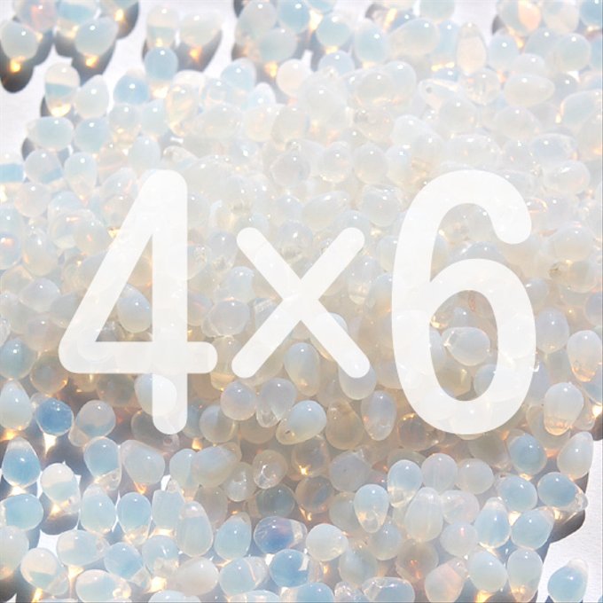 チェコビーズ ドロップ 4x6mm ホワイトオパール|30個入 ハンドメイド素材 BULBULBEADS