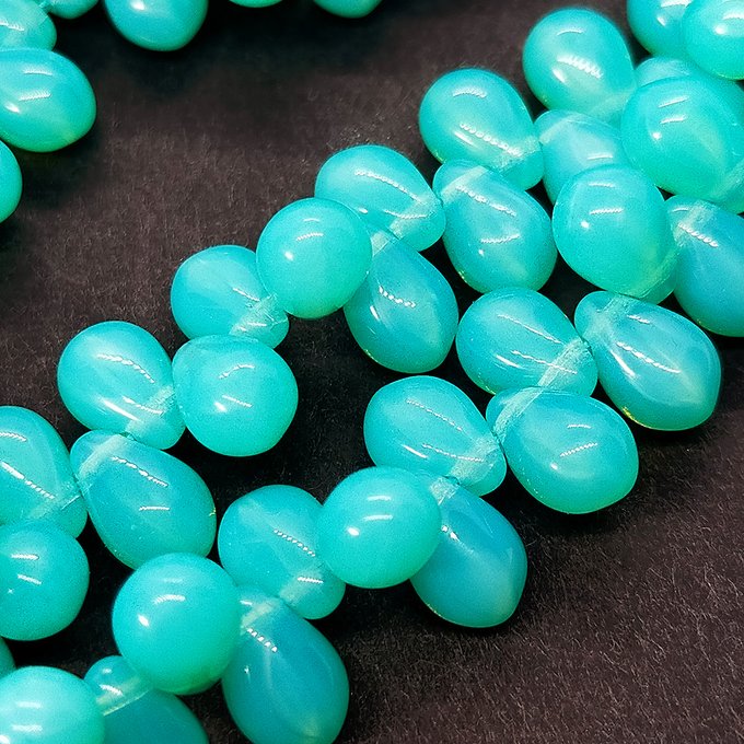 チェコビーズ ドロップ 6×9mm ミントオパール・ウランガラス|20個入 ハンドメイド素材 BULBULBEADS