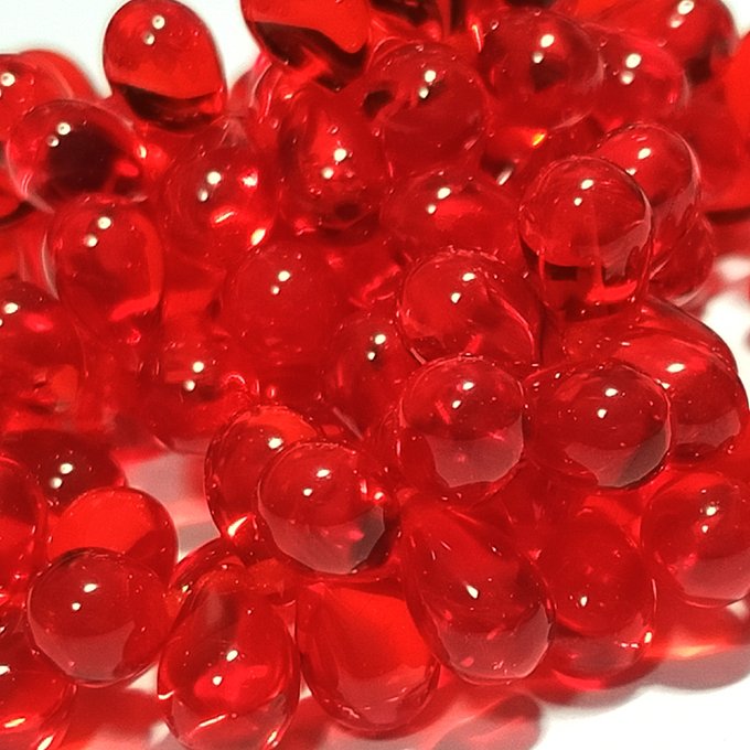 チェコビーズ ドロップ 6×9mm シャムレッド7・クリア|20個入 ハンドメイド素材 BULBULBEADS