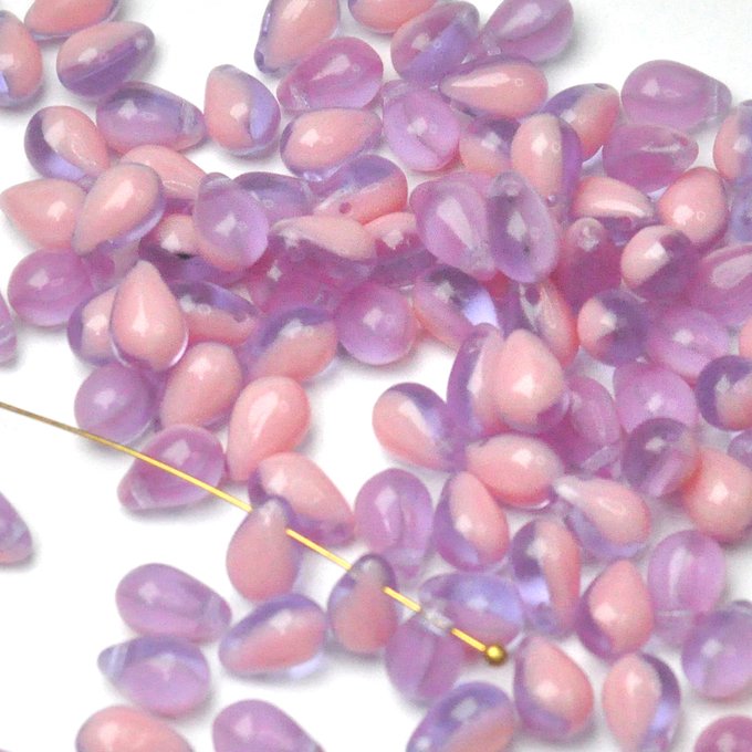 チェコビーズ ドロップ 6×9mm オーキッドピンク・コンビ|20個入 ハンドメイド素材 BULBULBEADS