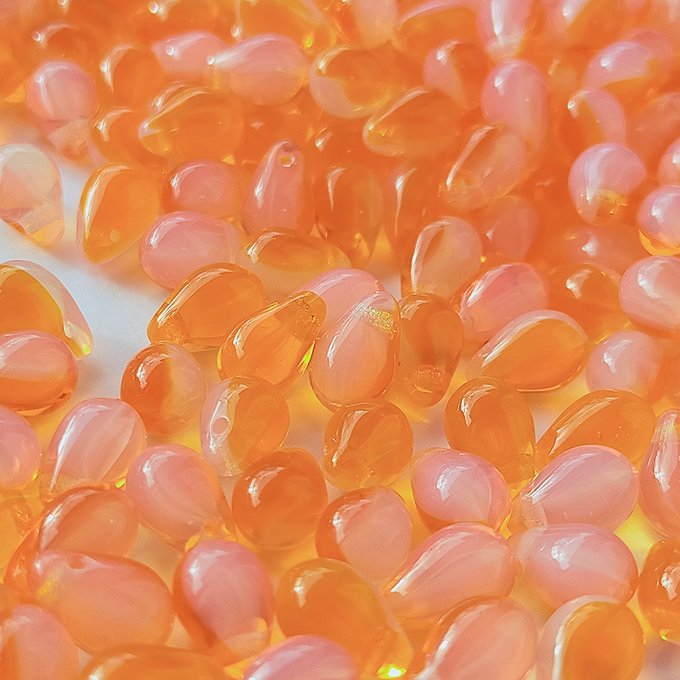 チェコビーズ ドロップ 6×9mm オレンヂクリーム・コンビ|20個入 ハンドメイド素材 BULBULBEADS