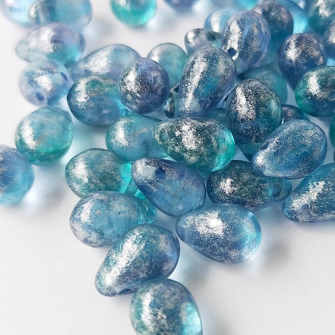 チェコビーズ ドロップ 6x9mm アクアライトブルー・コンビシルバー|20個入 ハンドメイド素材 BULBULBEADS