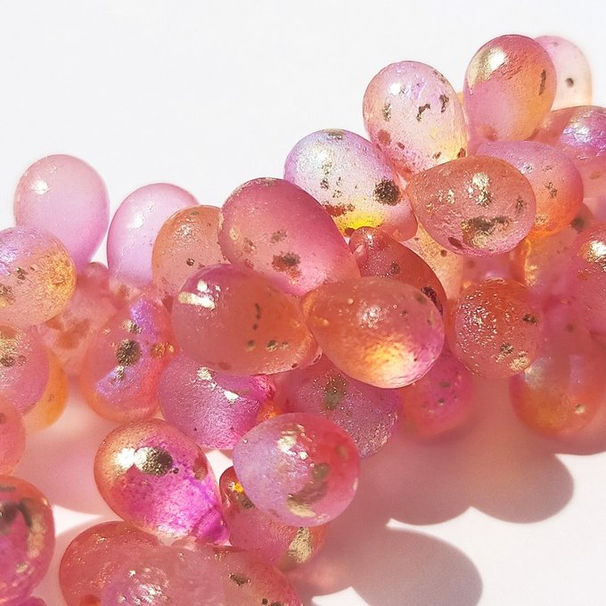 チェコビーズ ドロップ 6×9mm グァバ・エッチドABゴールド|20個入 ハンドメイド素材 BULBULBEADS