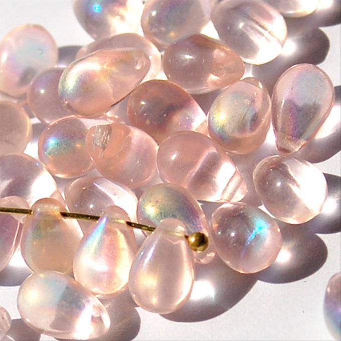 チェコビーズ ドロップ 6×9mm ロザリンピンク・クリアAB|20個入 ハンドメイド素材 BULBULBEADS
