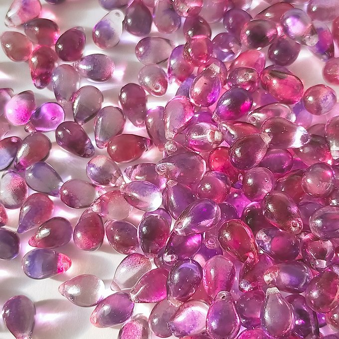 チェコビーズ ドロップ 6×9mm デュアル・レッドピンクパープル|20個入 ハンドメイド素材 BULBULBEADS