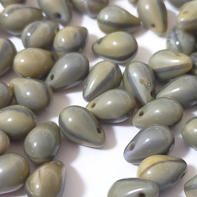 チェコビーズ ドロップ 6x9mm グレーゴールド・トパーズオーバーレイ|20個入 ハンドメイド素材 BULBULBEADS