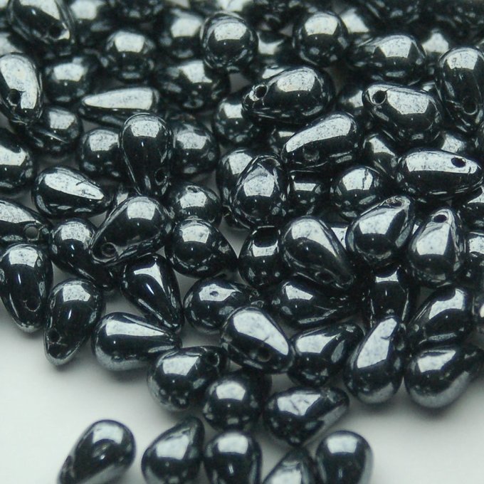 チェコビーズ ドロップ 4×6mm シャイニージェット|40個入 ハンドメイド素材 BULBULBEADS
