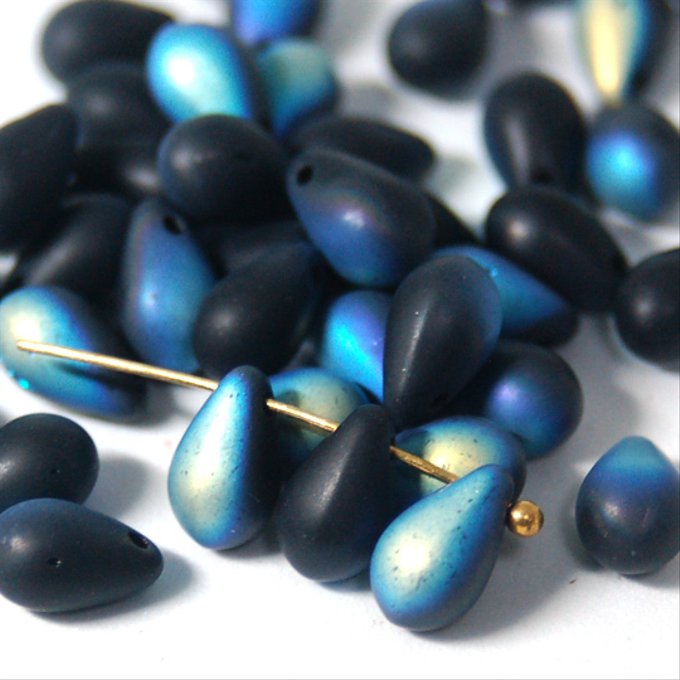 チェコビーズ ドロップ 6x9mm ジェットブラック・マットAB|20個入 ハンドメイド素材 BULBULBEADS