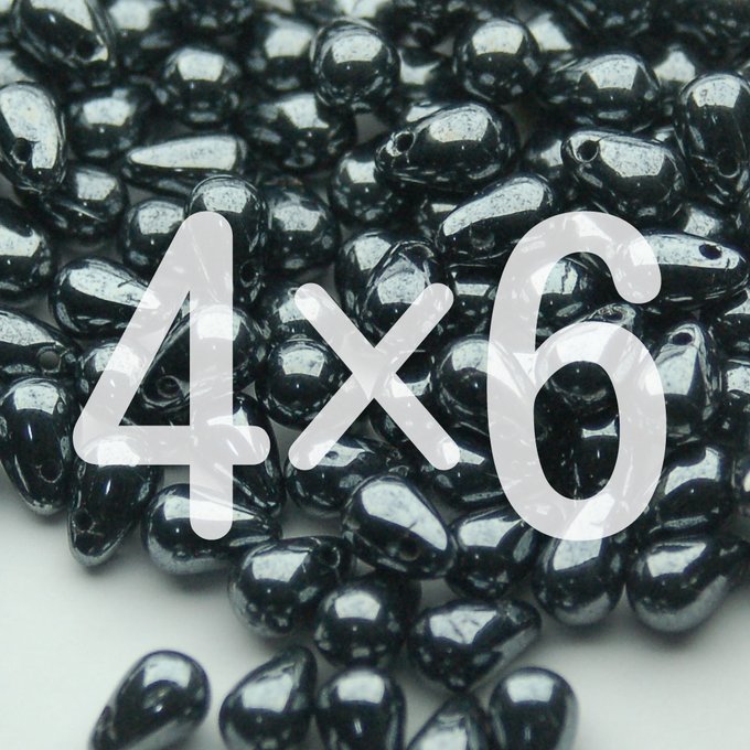 チェコビーズ ドロップ 4×6mm シャイニージェット|40個入 ハンドメイド素材 BULBULBEADS