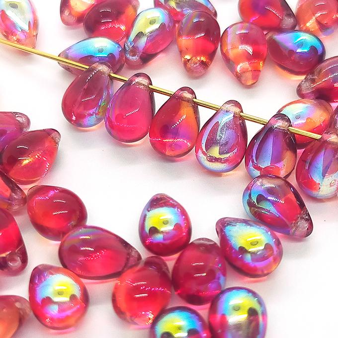 チェコビーズ ドロップ 6×9mm ダークフューシャピンク・クリスタルコンビAB|20個入 ハンドメイド素材 BULBULBEADS