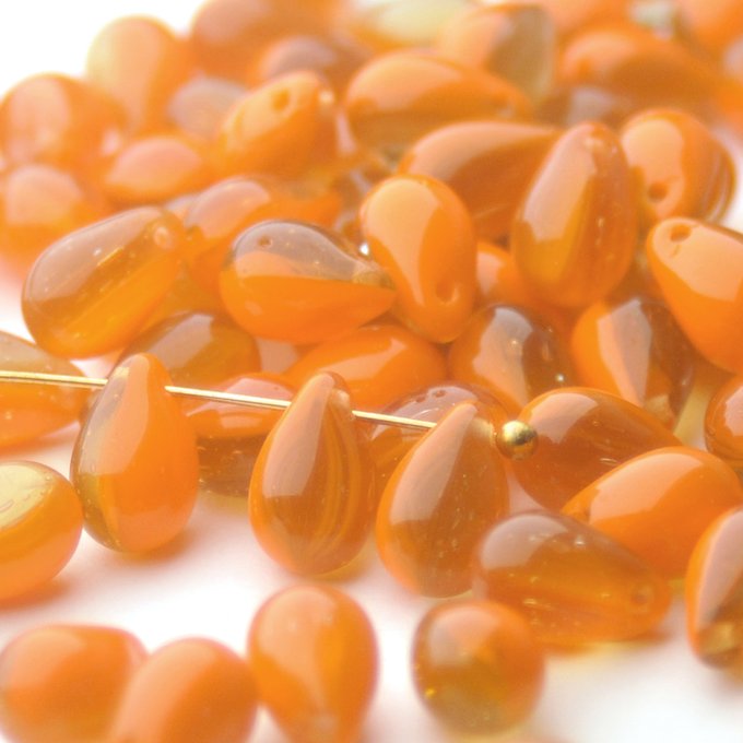 チェコビーズ ドロップ 6×9mm オレンジ・コンフィ|20個入 ハンドメイド素材 BULBULBEADS