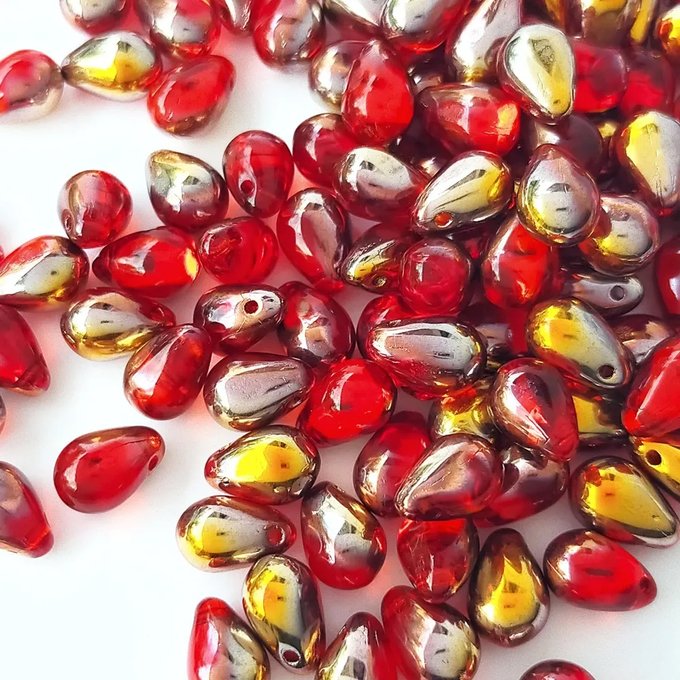 チェコビーズ ドロップ 6×9mm シャムレッド7・ハーフカッパー|20個入 ハンドメイド素材 BULBULBEADS