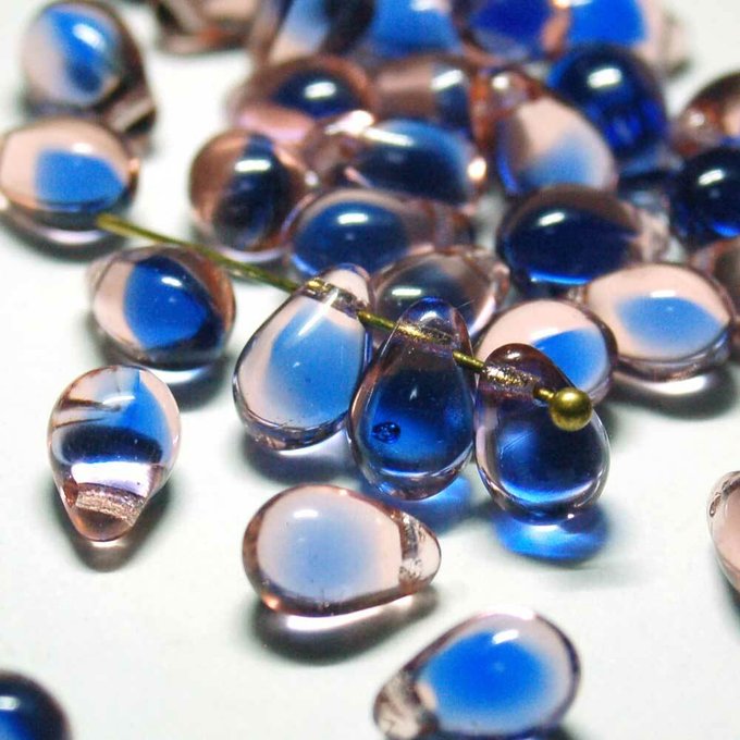 チェコビーズ ドロップ 6x9mm サファイアコア・ロザリン|20個入 ハンドメイド素材 BULBULBEADS