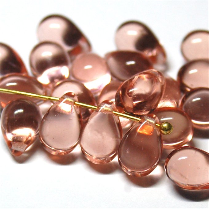 チェコビーズ ドロップ 6×9mm ロザリンピンク3・クリア|20個入 ハンドメイド素材 BULBULBEADS