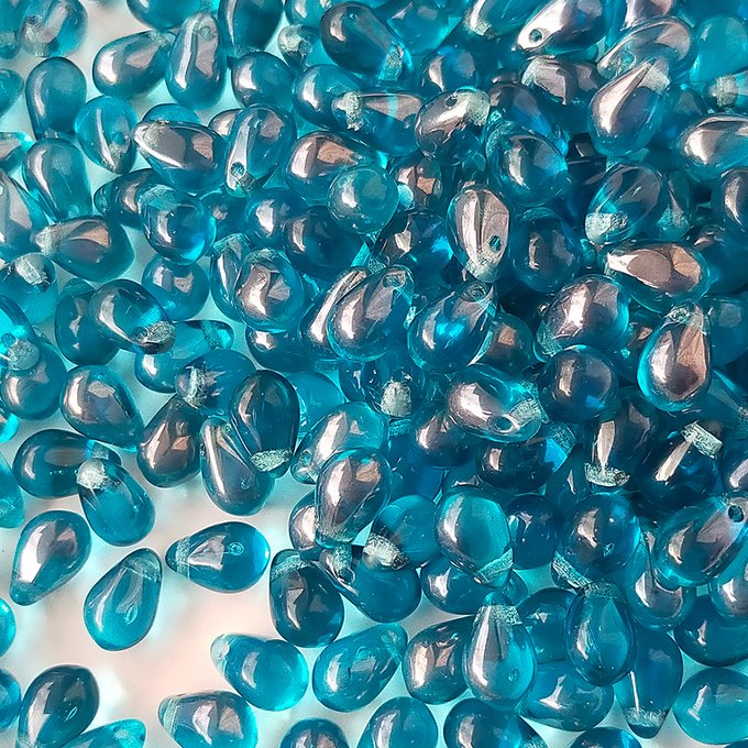 チェコビーズ ドロップ 6x9mm マリブシーブルー・ラグーンラスター|20個入 ハンドメイド素材 BULBULBEADS