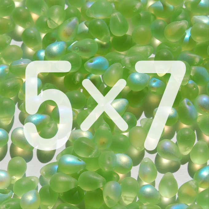 チェコビーズ ドロップ 5x7mm リーフ グリーン マット AB|20個入 ハンドメイド素材 BULBULBEADS