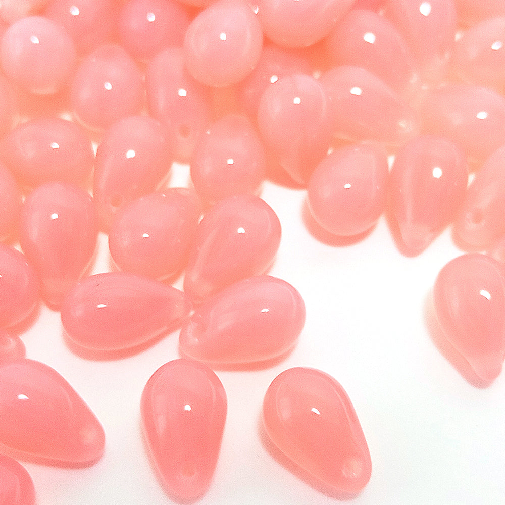 チェコガラスビーズ ドロップ 6×9mm ピンク0・オパール