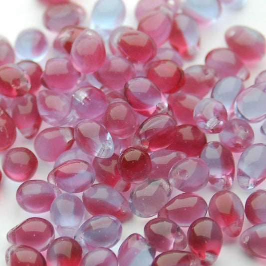 チェコビーズ ドロップ 5×7mm フューシャ コンビ｜40個入 ハンドメイド素材 BULBULBEADS