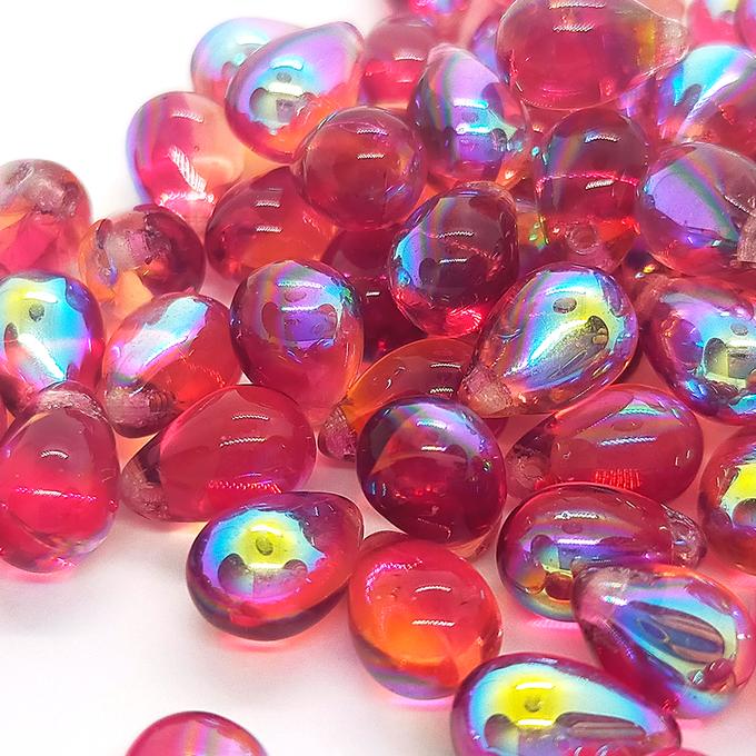 チェコビーズ ドロップ 6×9mm ダークフューシャピンク・クリスタルコンビAB｜20個入 ハンドメイド素材 BULBULBEADS