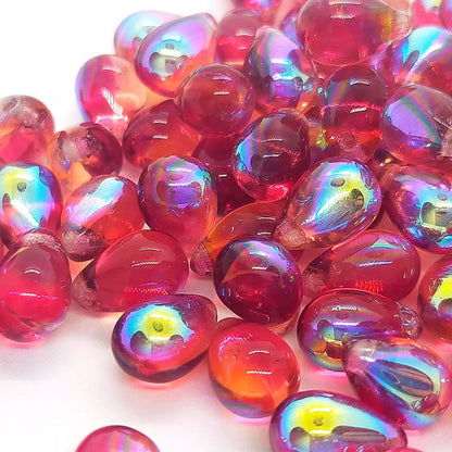 チェコビーズ ドロップ 6×9mm ダークフューシャピンク・クリスタルコンビAB｜20個入 ハンドメイド素材 BULBULBEADS