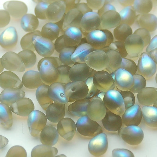 チェコビーズ ドロップ 5×7mm ブラック ダイヤモンド マット AB｜30個入 ハンドメイド素材 BULBULBEADS