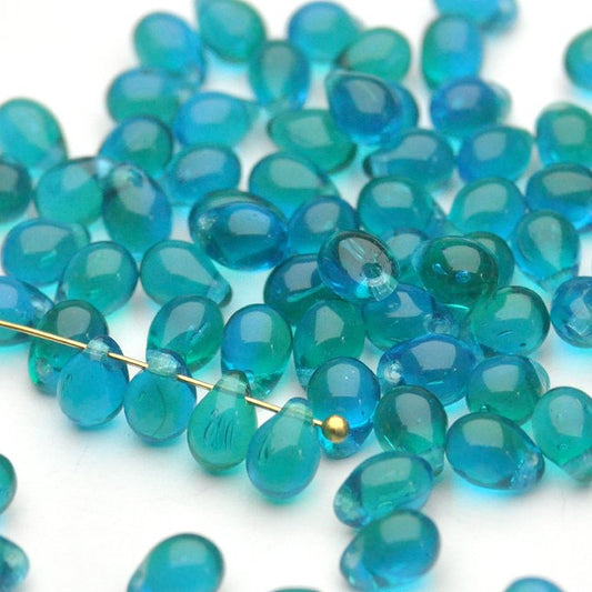 チェコビーズ ドロップ 5×7mm オーシャン ブルー｜40個入 ハンドメイド素材 BULBULBEADS