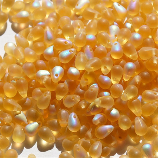 チェコビーズ ドロップ 4×6mm トパーズ・マットAB｜40個入 ハンドメイド素材 BULBULBEADS