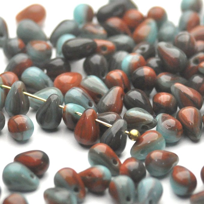 チェコビーズ ドロップ 4×6mm ターコイズ・テラコッタ｜60個入 ハンドメイド素材 BULBULBEADS