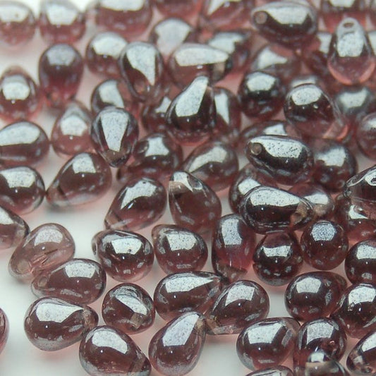 チェコビーズ ドロップ 5×7mm ラスター パープル ルミ クリア｜30個入 ハンドメイド素材 BULBULBEADS