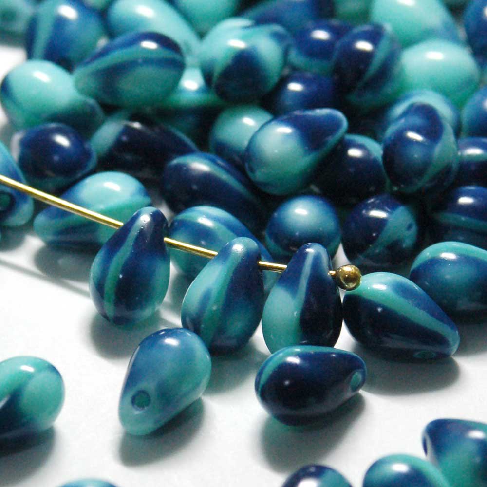 チェコビーズ ドロップ 6x9mm ターコイズネイビー・オーバーレイ｜10個入 ハンドメイド素材 BULBULBEADS