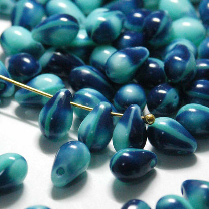 チェコビーズ ドロップ 6x9mm ターコイズネイビー・オーバーレイ｜10個入 ハンドメイド素材 BULBULBEADS