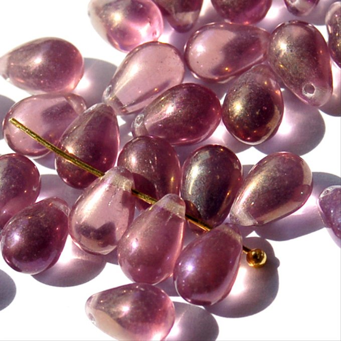 チェコビーズ ドロップ 6x9mm アメジスト・クリアAB｜20個入 ハンドメイド素材 BULBULBEADS