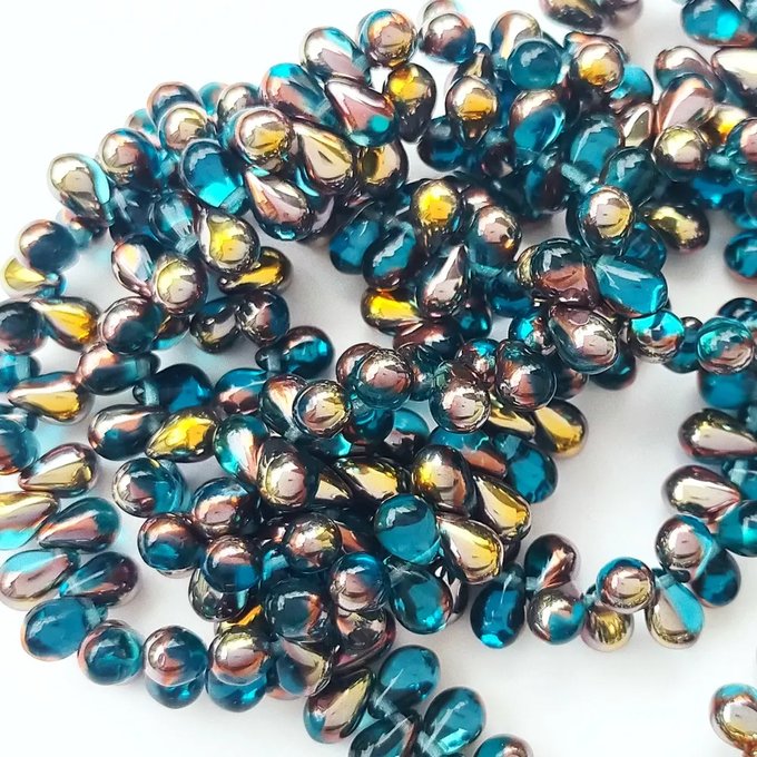 チェコビーズ ドロップ 6x9mm アクアカッパー｜20個入 ハンドメイド素材 BULBULBEADS