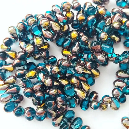 チェコビーズ ドロップ 6x9mm アクアカッパー｜20個入 ハンドメイド素材 BULBULBEADS