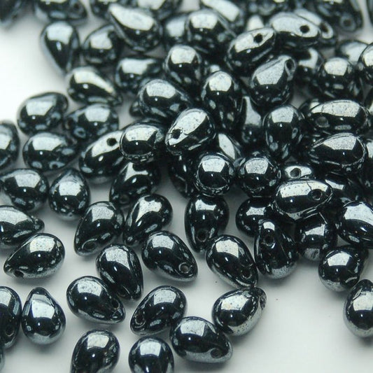 チェコビーズ ドロップ 5×7mm シャイニー ジェット｜30個入 ハンドメイド素材 BULBULBEADS