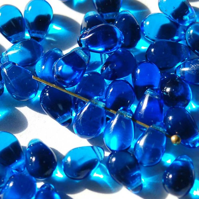 チェコビーズ ドロップ 6x9mm マリンブルー｜20個入 ハンドメイド素材 BULBULBEADS