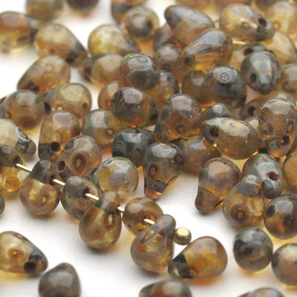 チェコビーズ ドロップ 4×6mm クリスタル・ピカソ｜60個入 ハンドメイド素材 BULBULBEADS