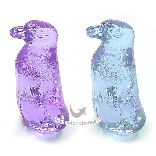 チェコガラス ペンギン置物 アレキサンドライトパープル｜光で色が変わるデフォルメガラス製オブジェ BULBULBEADS